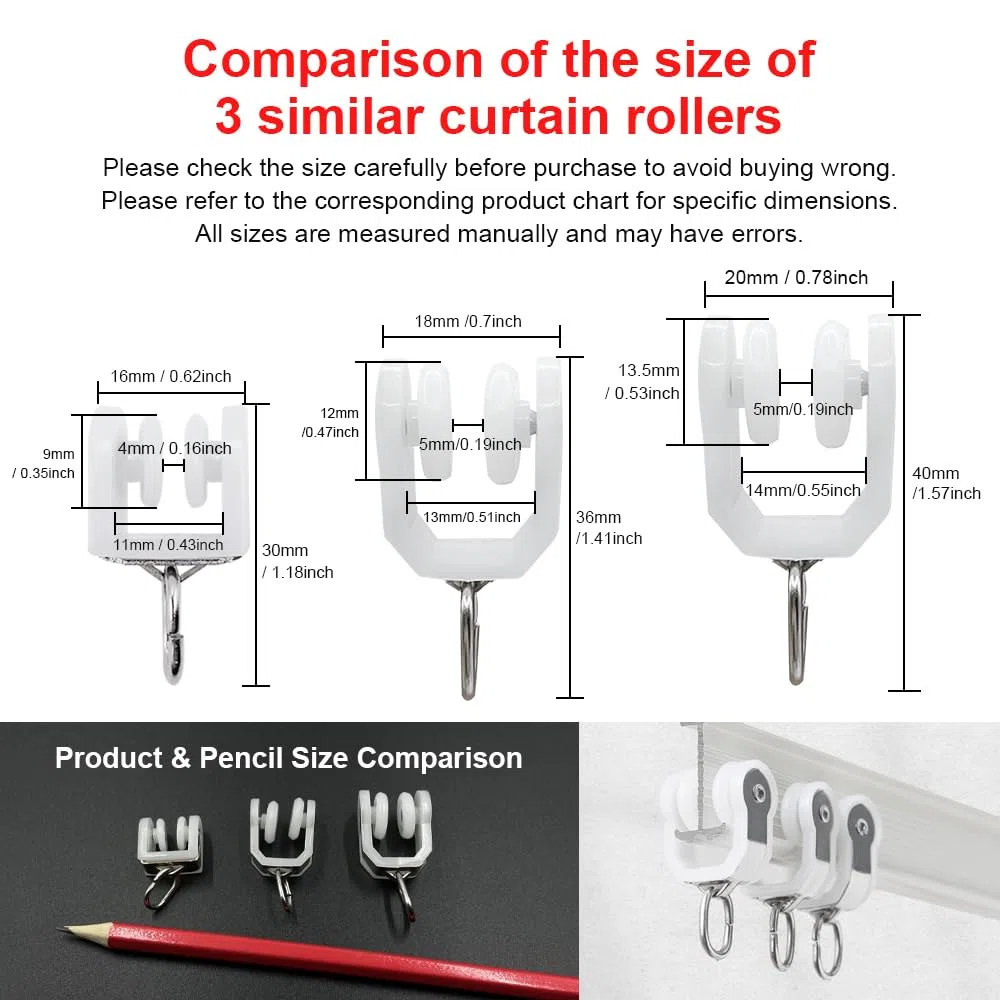 Rulli per Binario Della Tenda,40 Pezzi Scorrimento per Binari per Tende,puleggia per cingoli,per Accessori Per Binari Per Tende Da Soffitto(Bianco)