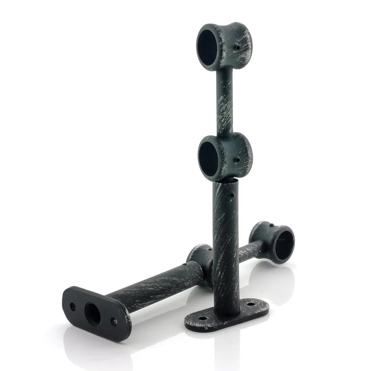 GIRASOLE HOME Staffa Regolabile Doppia 175mm per 2 Aste 2 Pezzi in Lega di Zinco Resistente per Bastoni dal Diametro di 18-20 mm (Nero e Argento)