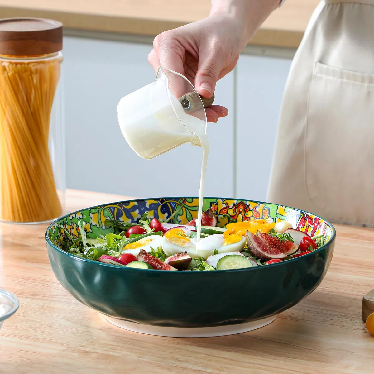 vancasso SIMI Ciotole per Pasta - 2340ML Piatti Fondi Grandi Colorati in Ceramica, 25,4CM Ciotole Grandi per Zuppa, Pasta, Insalata, Adatti al Forno a Microonde e Lavastoviglie, Stile Boho, Set di 2
