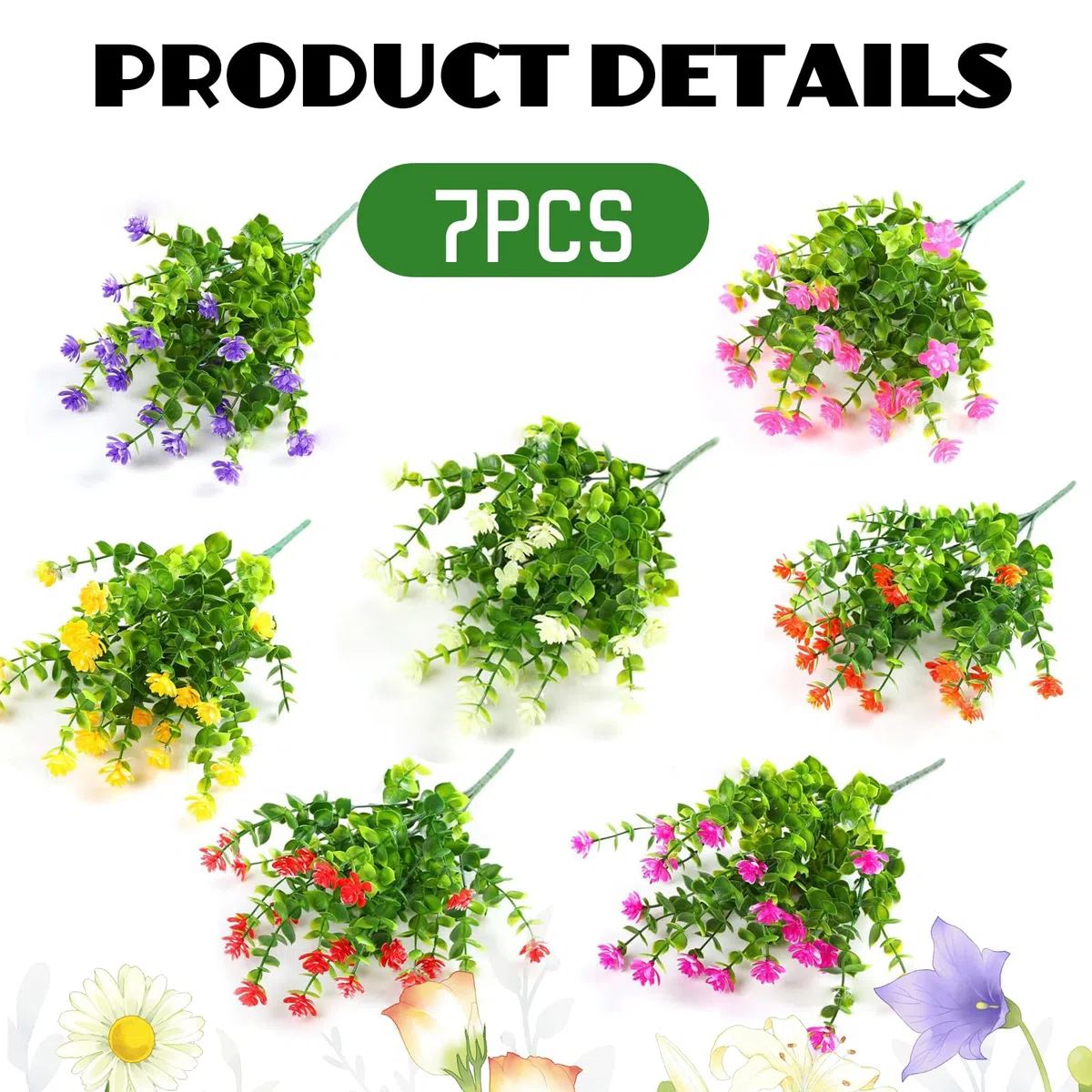 7 Pacchetti di Stili Diversi Fiori di Plastica Fiori Finti per Decorazioni Fiori da Esterno, Fiori Finti da Esterno per Balcone, per La Decorazione Del Giardinaggio di Nozze In Giardino