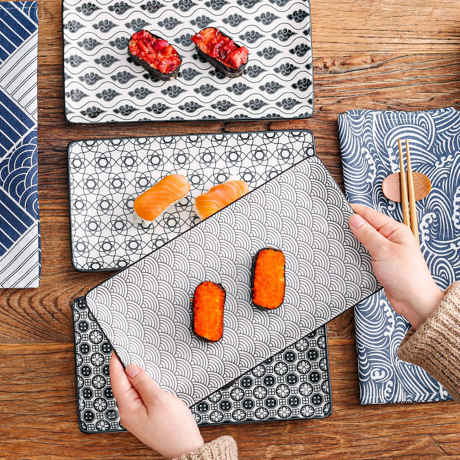 vancasso Haruka Piatti da Portata Rettangolari, 26,8 cm - Servizio Piatti Giapponese per Sushi in Porcellana, Piatti da Portata per Dessert, Antipasti, Sushi e Insalata, Set di Piatti da 4