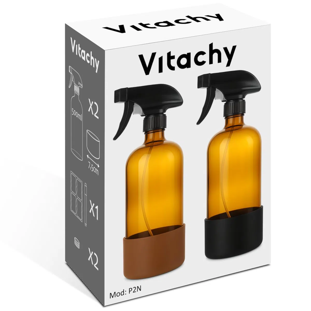 Confezione da 2 flaconi spray in vetro da 500 ml, flacone spray in vetro ambrato con base in silicone, per la pulizia della casa e delle piante, bottiglie spray vuote ricaricabili