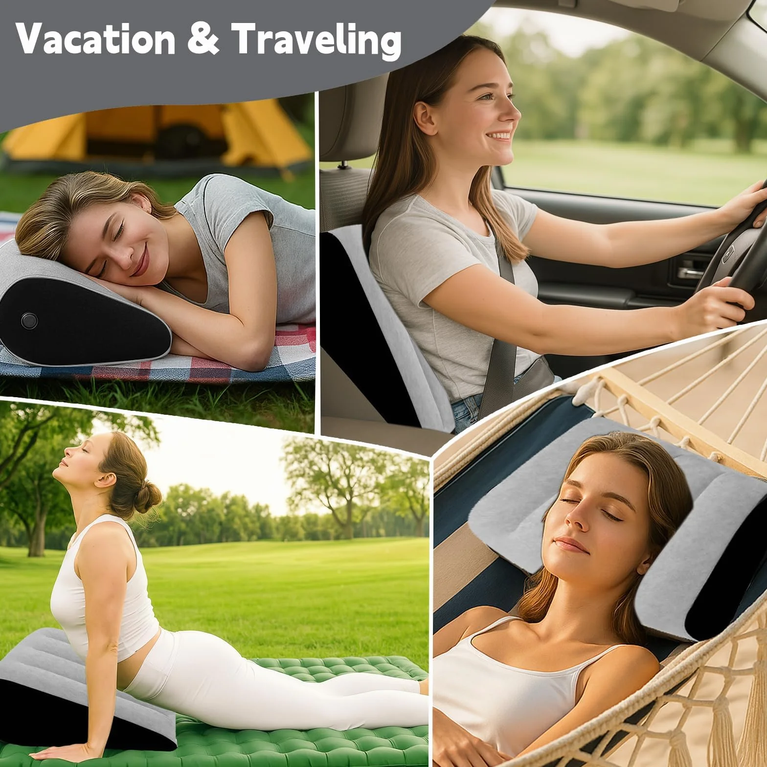 Prosixtoy Cuscino Supporto Lombare Pillow - Cuscino per Gambe Dormire Cuscino da Viaggio Gonfiabile,Materassino Campeggio Cuneo Cuscini Schienale Divano Cuscino Ginocchia Cuscino Posturale(Grigio)