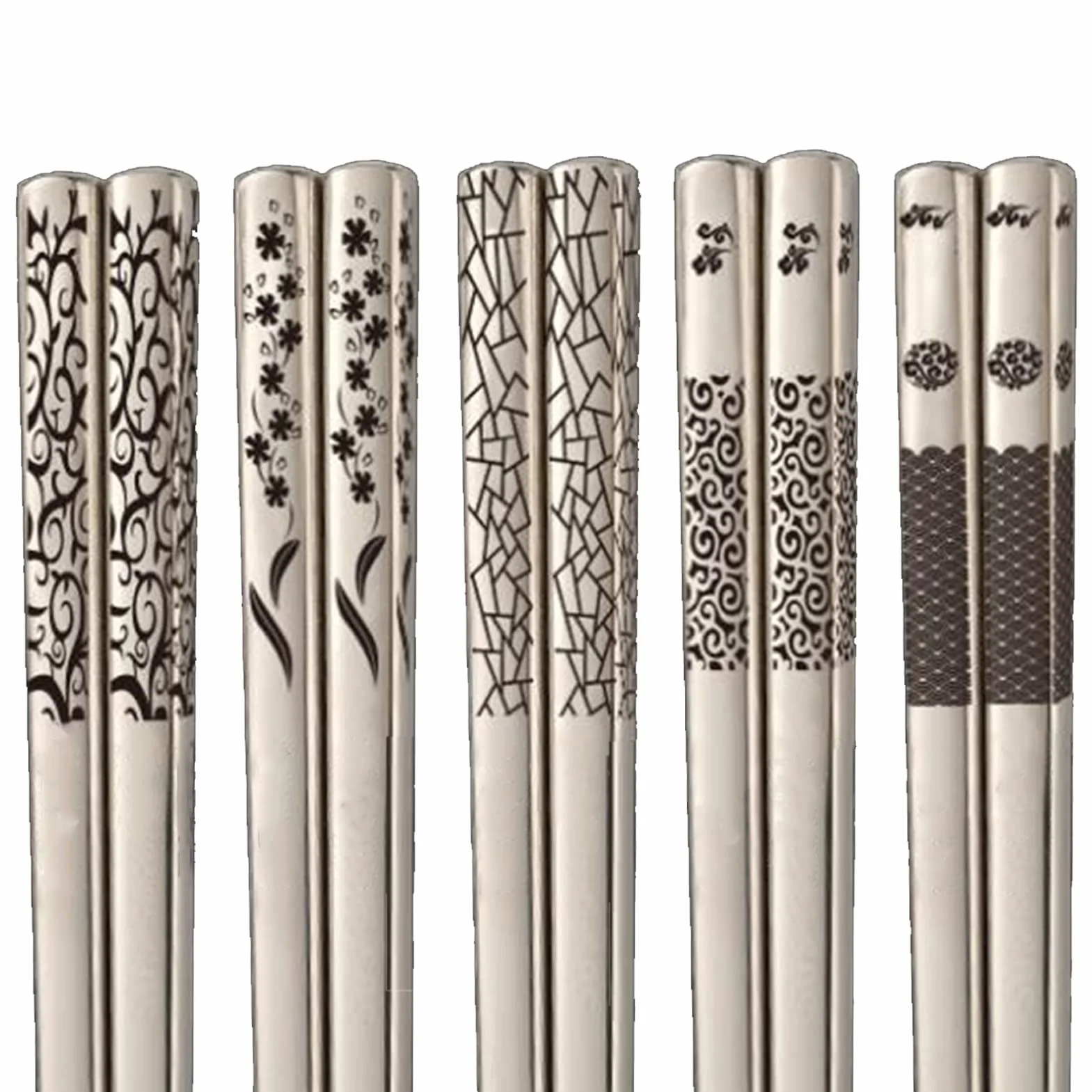 5 Paia Bacchette in Acciaio Inox,Bacchette in Metallo Riutilizzabili,Bacchette Cinesi Set,Bacchette Antiscivolo,Alta Qualità Lavabili in Lavastoviglie,per Natale,Compleanno