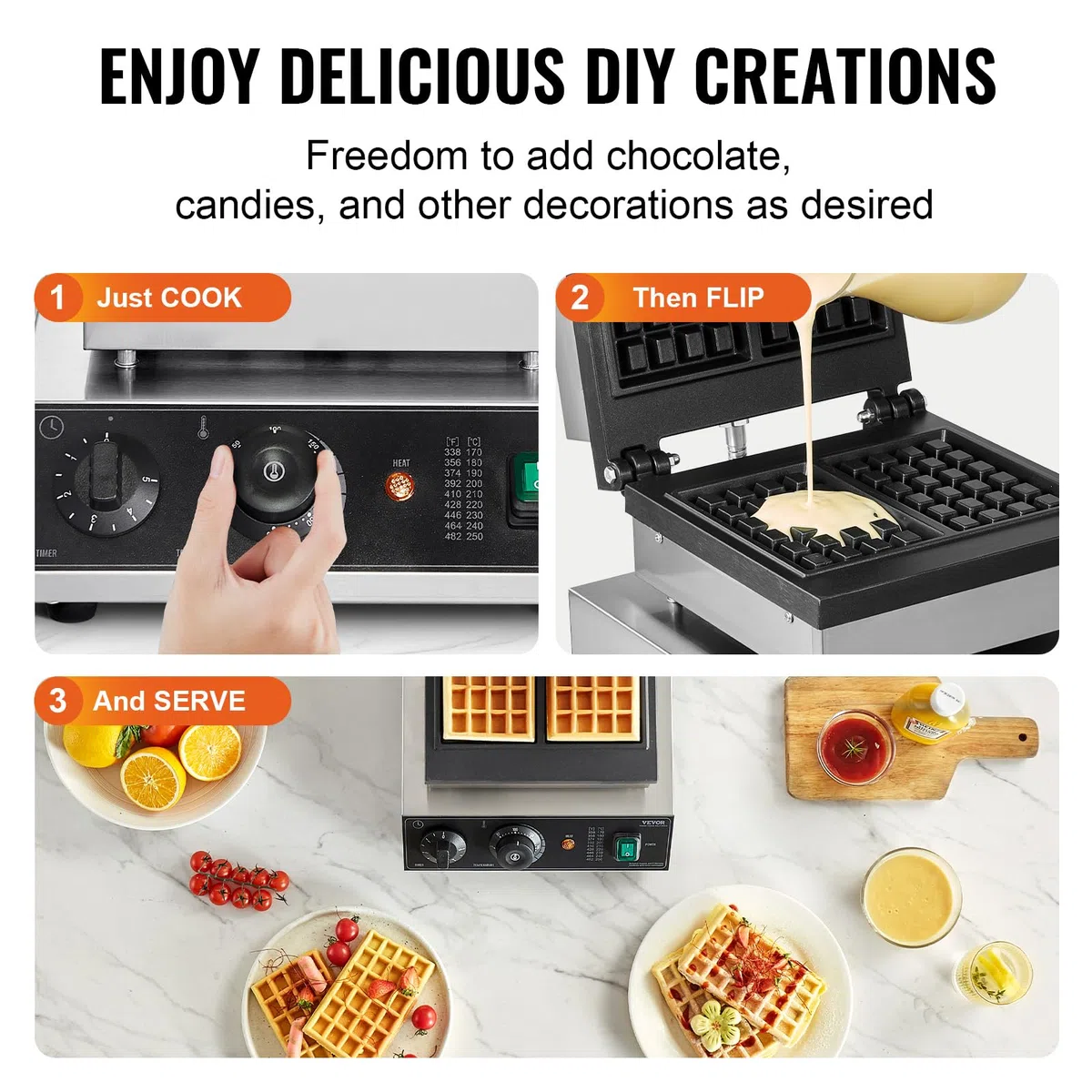 VEVOR Macchina per Waffle Commerciale, 2 Pezzi per Waffle Belga Rettangolare in Acciaio Inox Antiaderente 2000 W con Controllo Temperatura Tempo, Maniglia, per Ristorante, Panetteria, Snack Bar
