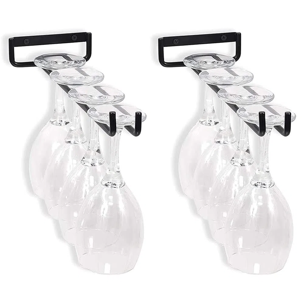 2 Pezzi Porta Bicchiere Di Vino Con Viti, Porta Bicchieri Da Mensola, Porta Bicchiere Di Vino, Calici Bicchiere Da Vino Portabicchieri, Per Bar Cucina Wine Cabinet Wine Glass Storage Collection, Nero