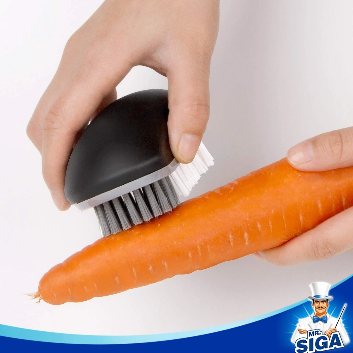 MR.SIGA Spazzola per la pulizia di frutta e verdura, con impugnatura antiscivolo, 2 pezzi, colore: Nero