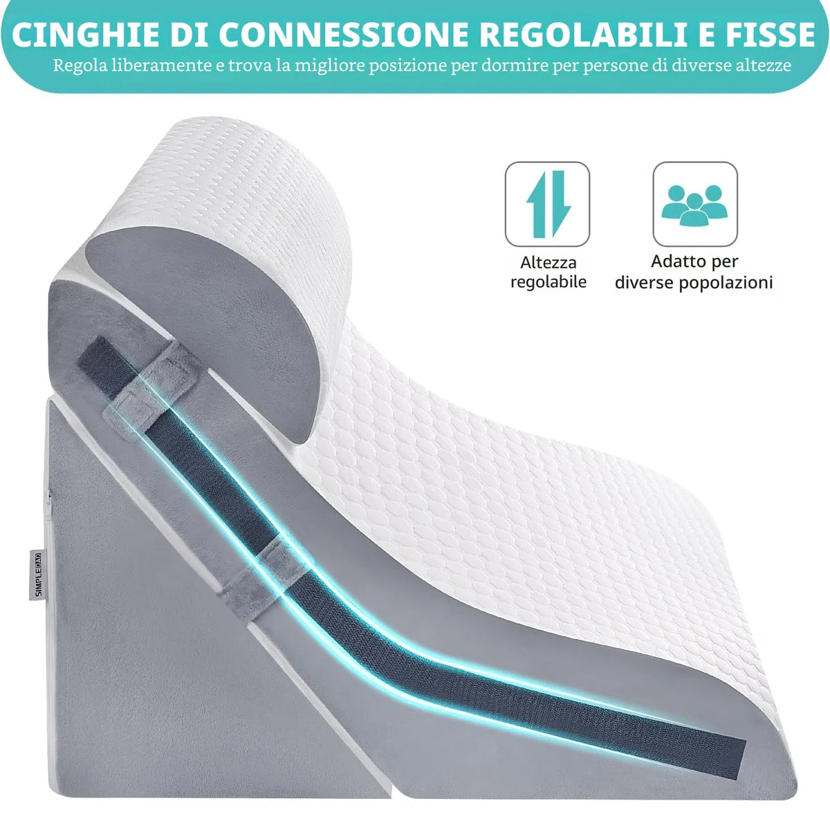 Simpledad Cuscino a cuneo per dormire, set di cuscini ortopedici a cuneo per letto, cuscino a cuneo in memory foam regolabile 15-in-1 post-intervento, cuscini a cuneo inclinabili 3-in-1 per il mal di