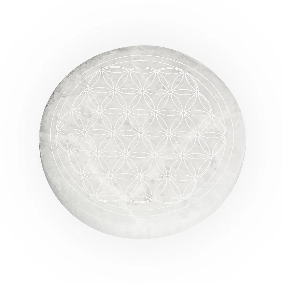 NKlaus Disco di Selenite Naturale Fiore della Vita 12cm Griglia Energetica Chakra Disc 15319
