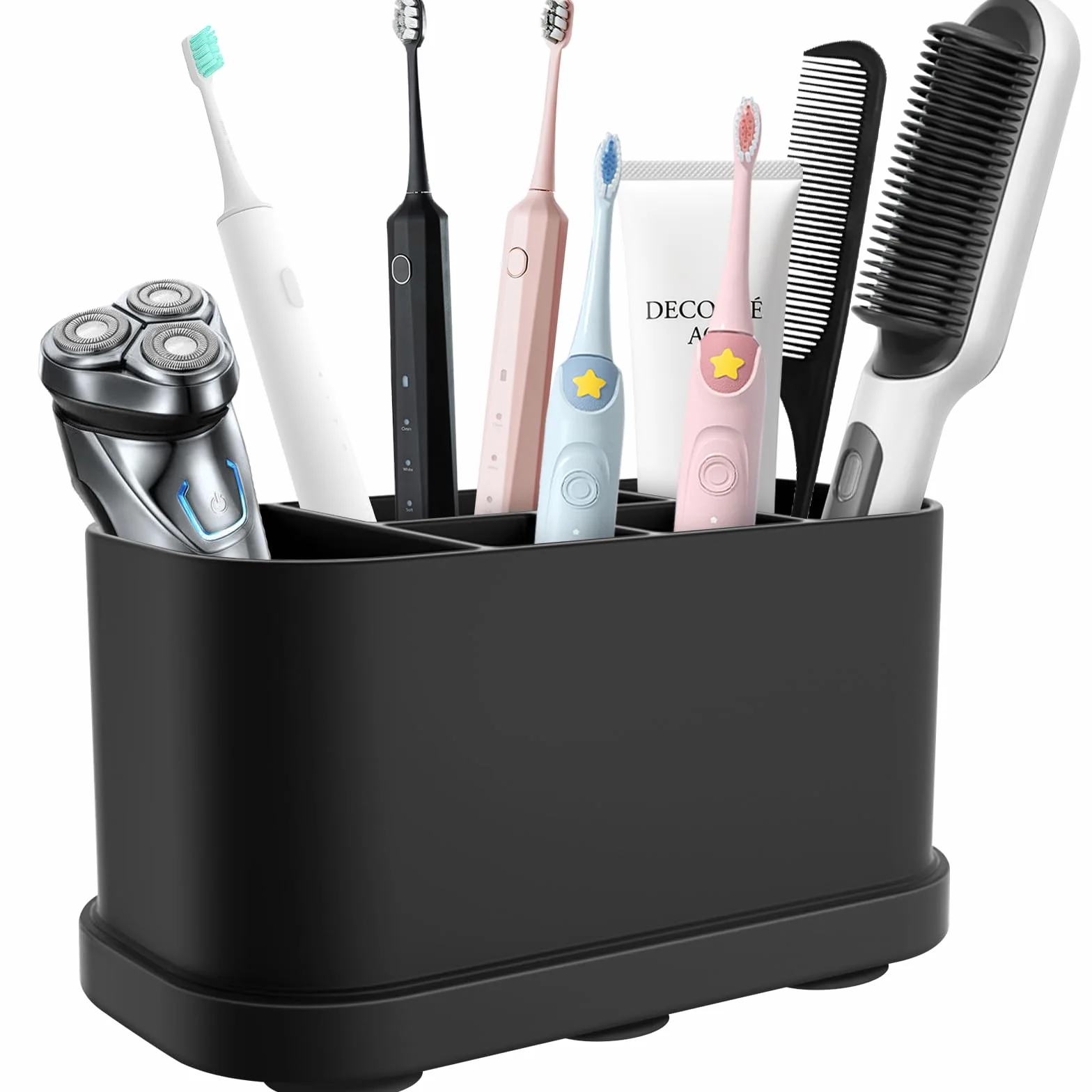 Porta Spazzolini Bagno, Impermeabile con Ventosa Rimovibile per Fissare a Piacimento la Parete del Piano di Lavoro, Dentifricio Multifunzionale in Silicone Organizer, Nero