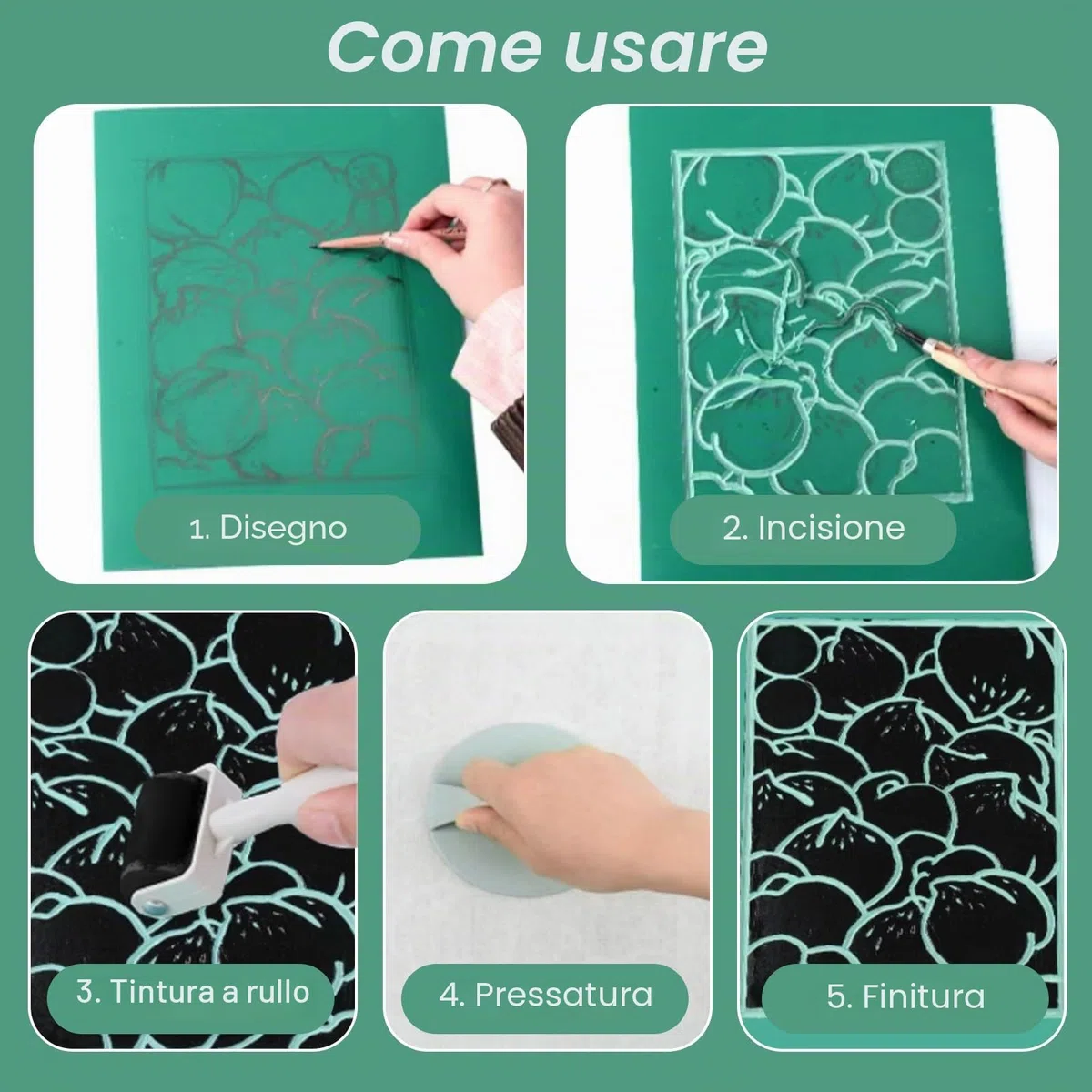 Linoleum Set di Fogli di Linoleum, Strumenti per Intaglio Linoleum per Incisione Kit Rubber Carving Block A4 A5 A6 Gomma per Timbri Fai da Te Sicuri per Timbri Artigianato Progetti di Stampa