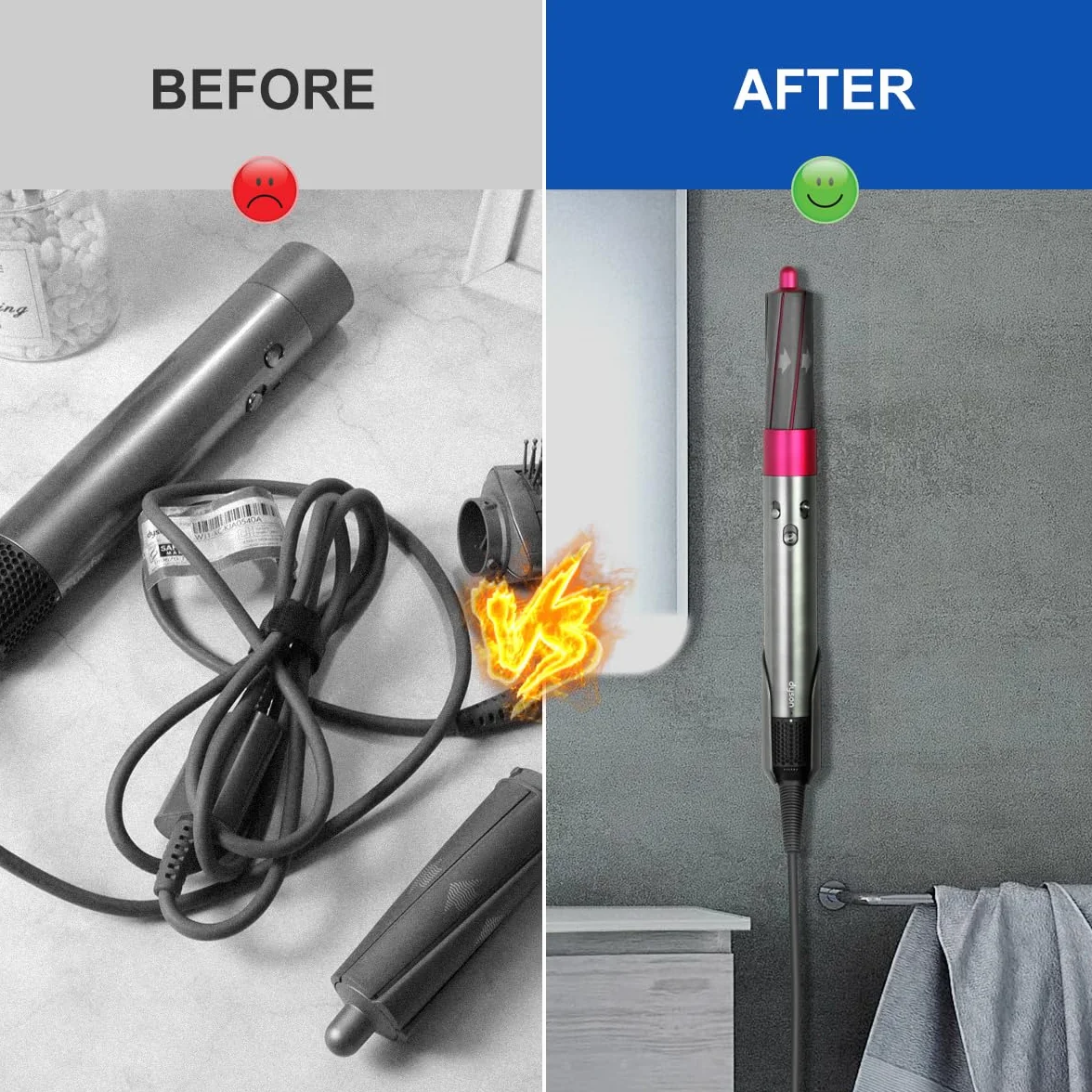 LANMU Supporto da parete per Dyson Airwrap/Airstrait, porta asciugacapelli e accessori per arricciacapelli, Grigio