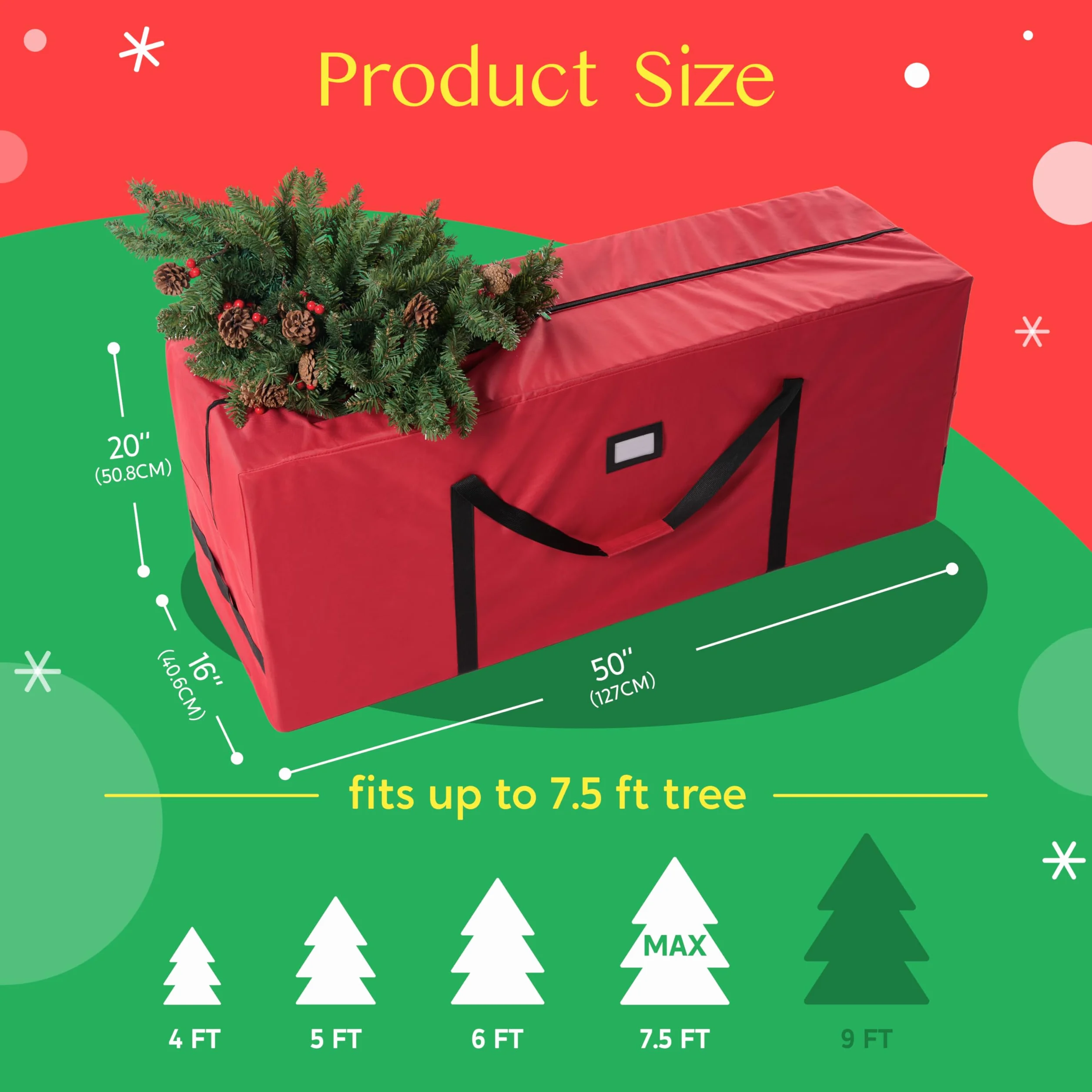 JOIEDOMI 7.5ft/228.6cm Albero di Natale Borsa per albero di Natale Artificiale Smontato, Durevole 600D Oxford Tessuto Albero di Natale Borsa, Borsa di Stoccaggio Impermeabile (Rosso)