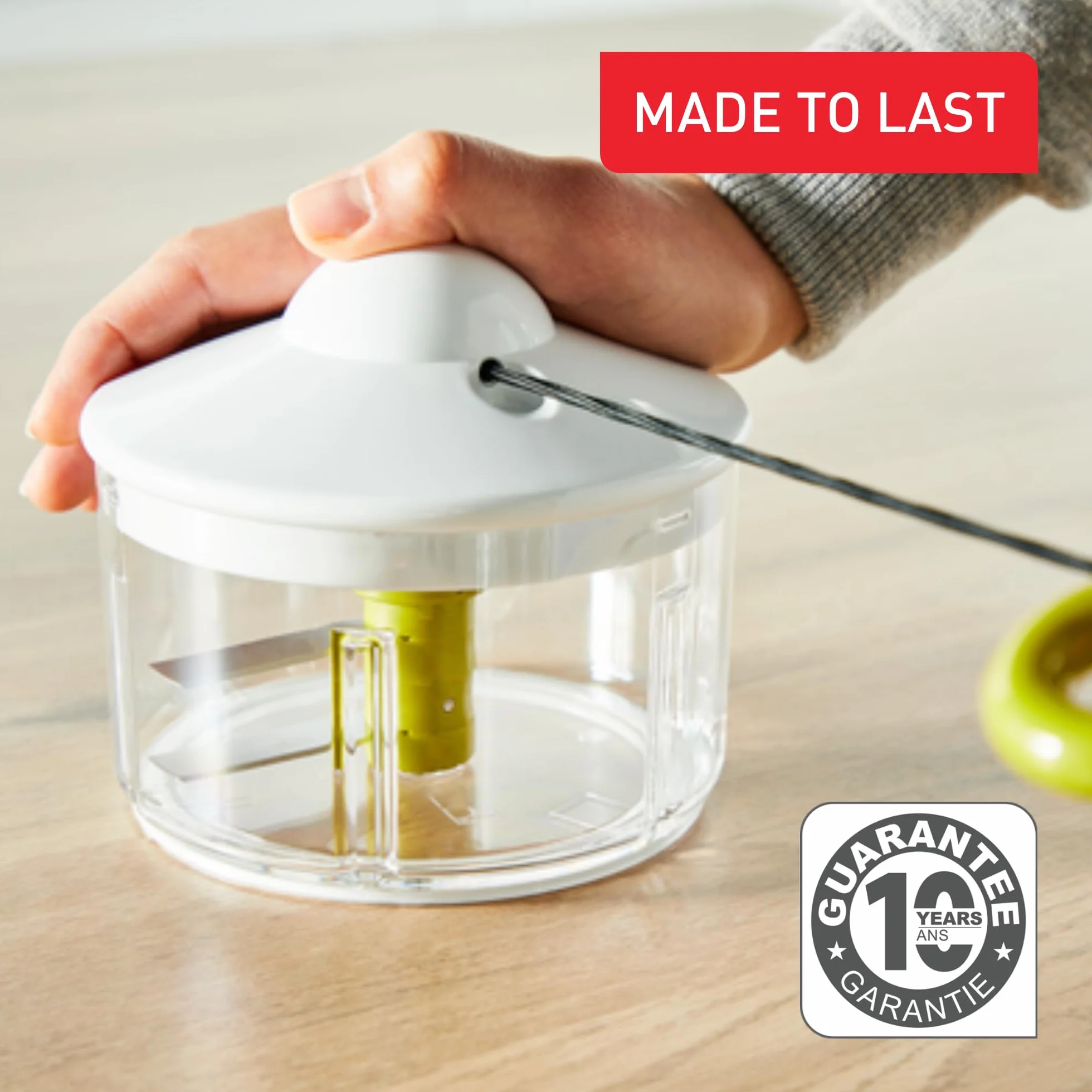 Tefal, K13304, tritatutto da 5 secondi, non necessita di corrente, capacità: 500 ml, tritatutto multiuso per verdure, frutta, cipolle, noci, aglio, alimenti per bambini, bianco/verde
