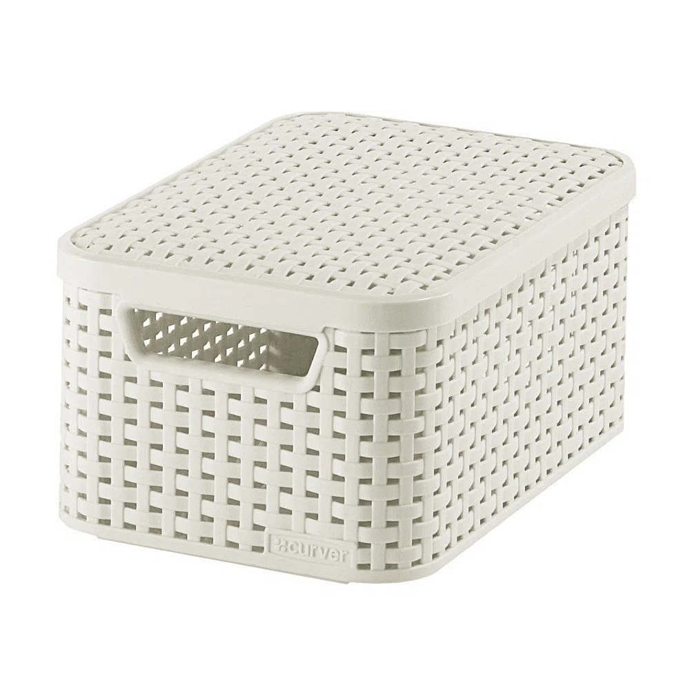 Curver 205840 - Scatola con coperchio, in polipropilene, aspetto vimini, S