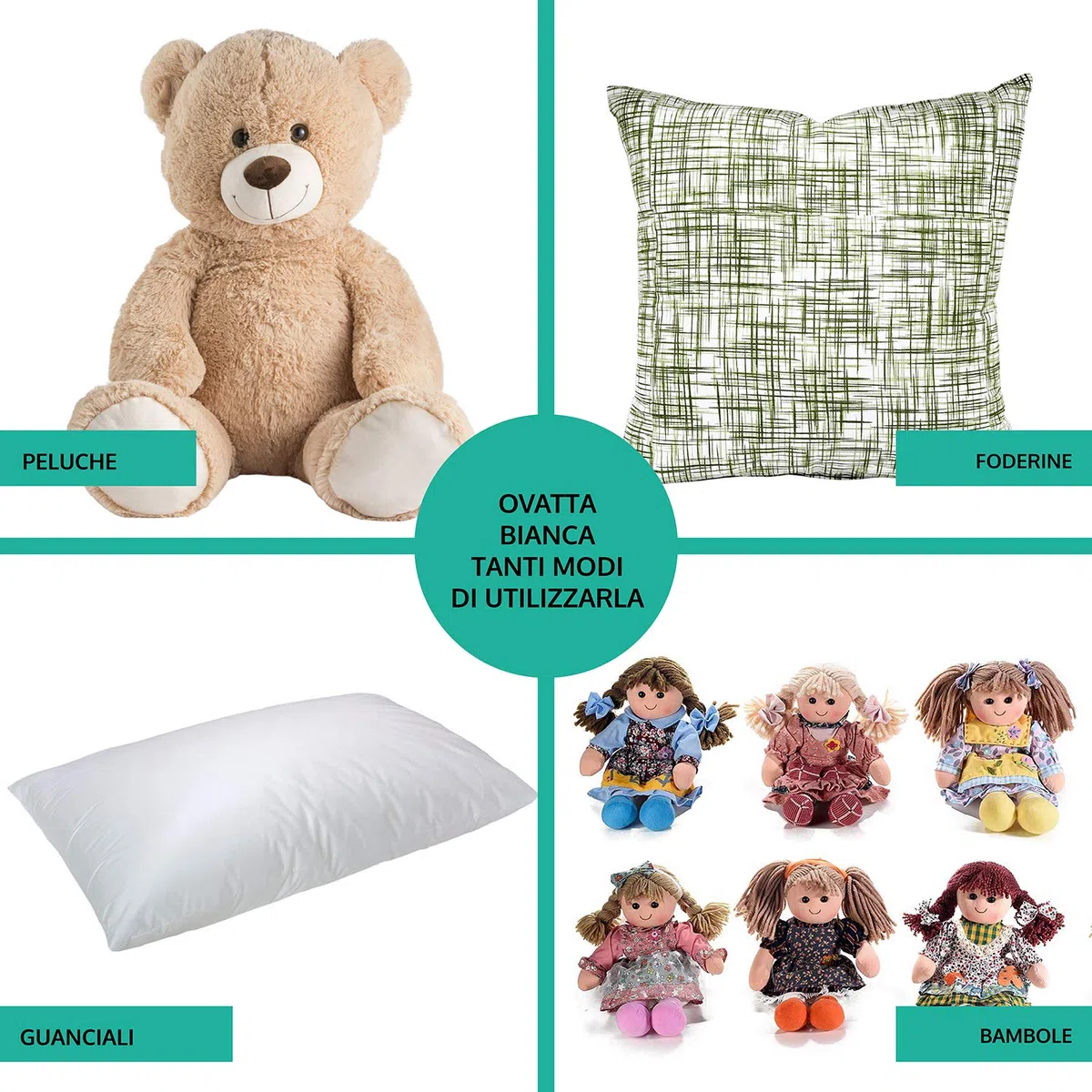 Tata Home Ovatta Bianca per Imbottitura Fioccata Ovatta per Riempimento Peluche Cuscini Bomboniere 100% Poliestere Made in Italy – Sacco da 1 kg