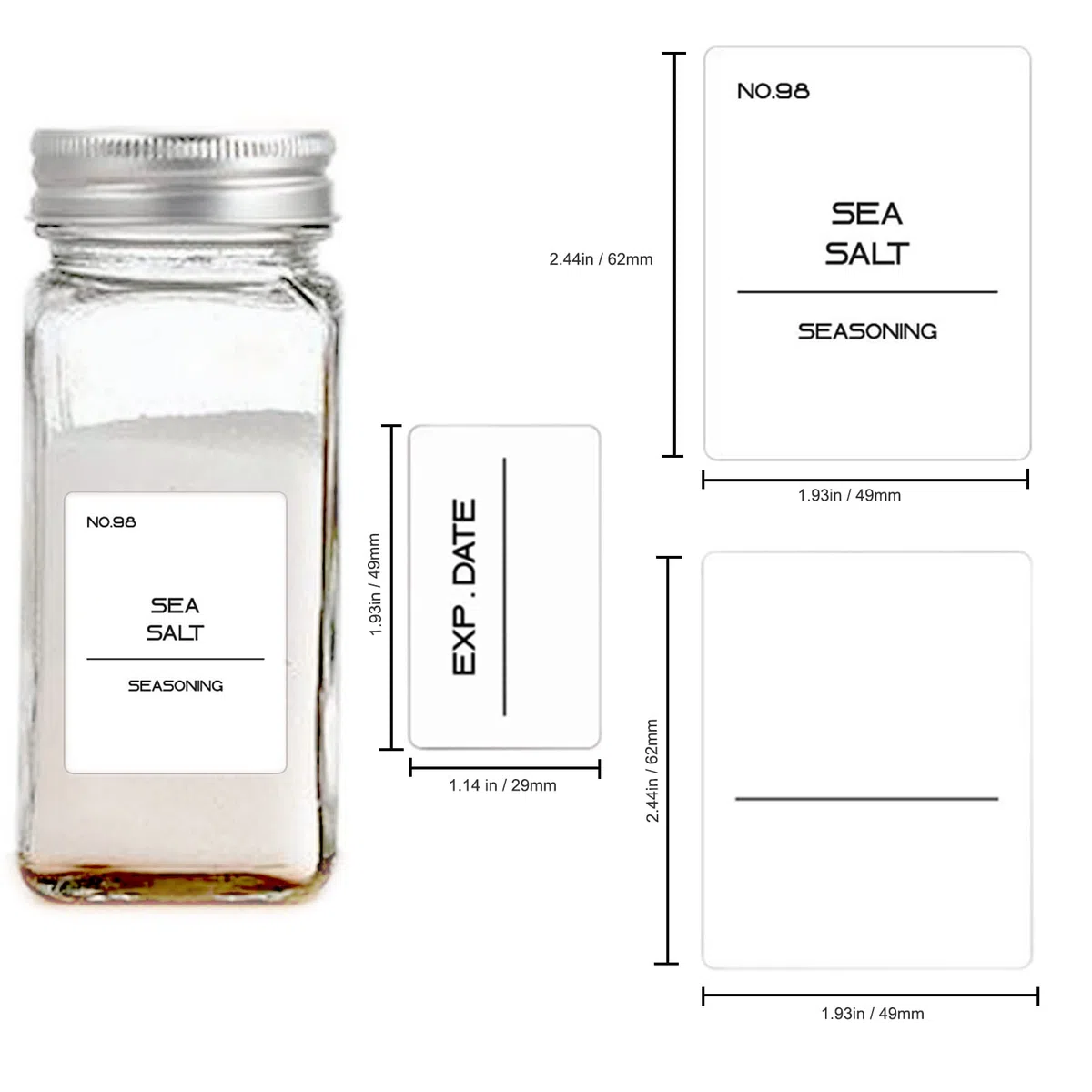 165PCS etichette adesive impermeabili per spezie, etichette minimaliste per barattoli di spezie testo nero prestampato su etichetta bianca adatta per barattoli di spezie rotondi o rettangolari