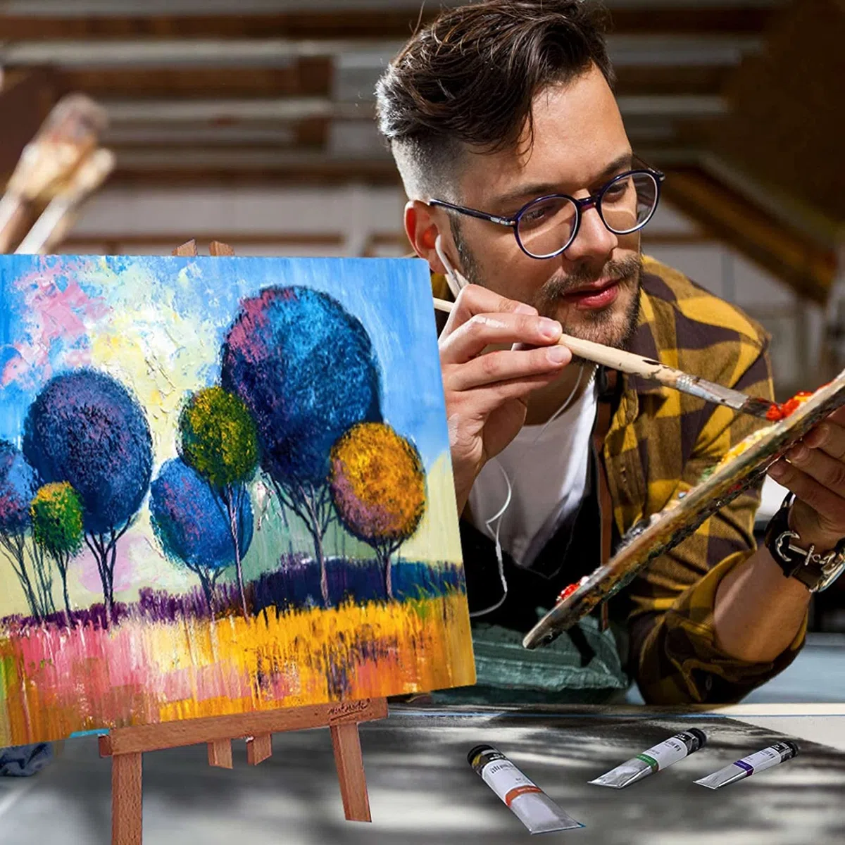 Tela allungata per pittura 28 x 36 cm, confezione da 7, 300 g/m², tripla innescata senza acidi, 100% cotone incorniciato, tela d'arte vuota per acrilici versando olio pittura ad acquerello