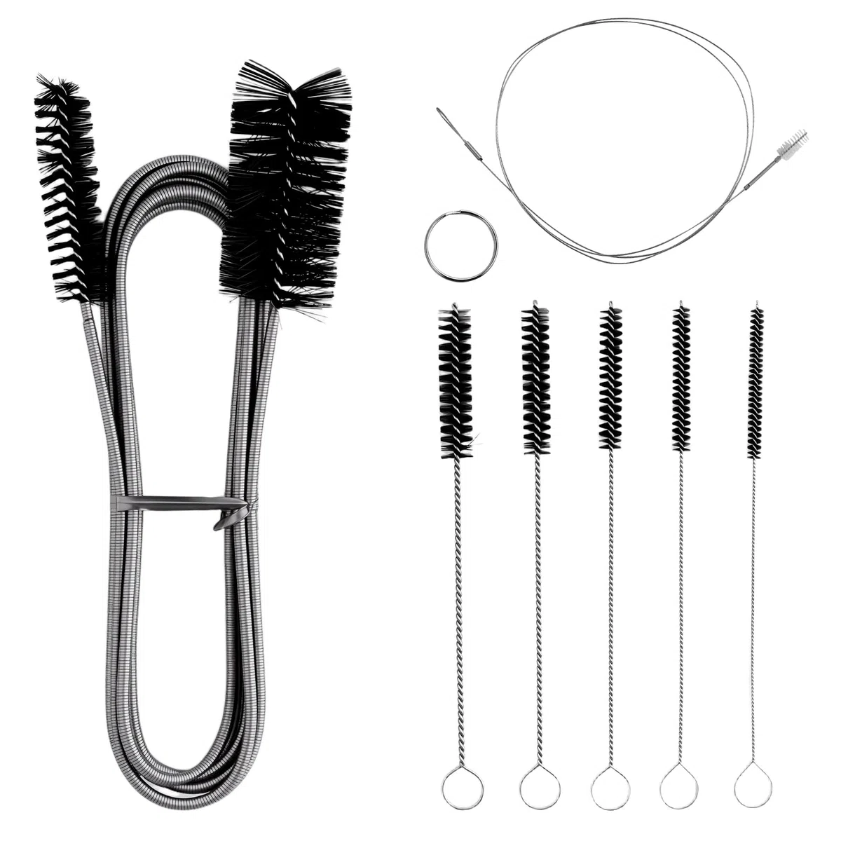 Set di 7 spazzole per la pulizia, scovolino per termosifoni, scovolino termosifoni, Include 2 spazzole per la pulizia, 5 piccole spazzole in nylon, per cannucce, bottiglie, bicchieri, lavandini