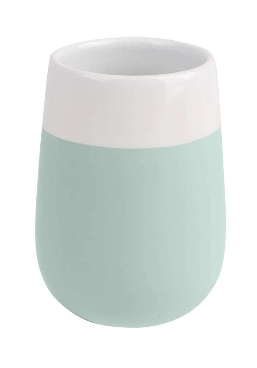 WENKO Bicchiere portaspazzolini Malta verde menta/bianco ceramica, Ceramica, 8 x 11 x 8 cm, Verde menta