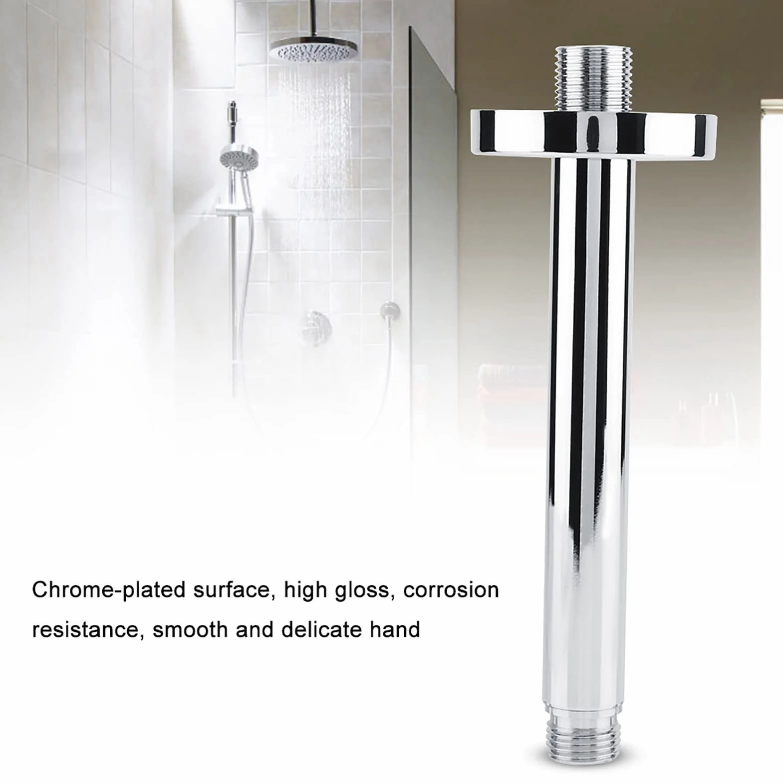 Braccio doccia a parete, braccio doccia in acciaio inox, braccio doccia rotondo in acciaio inox, supporto da parete per soffione doccia a soffitto bagno (8