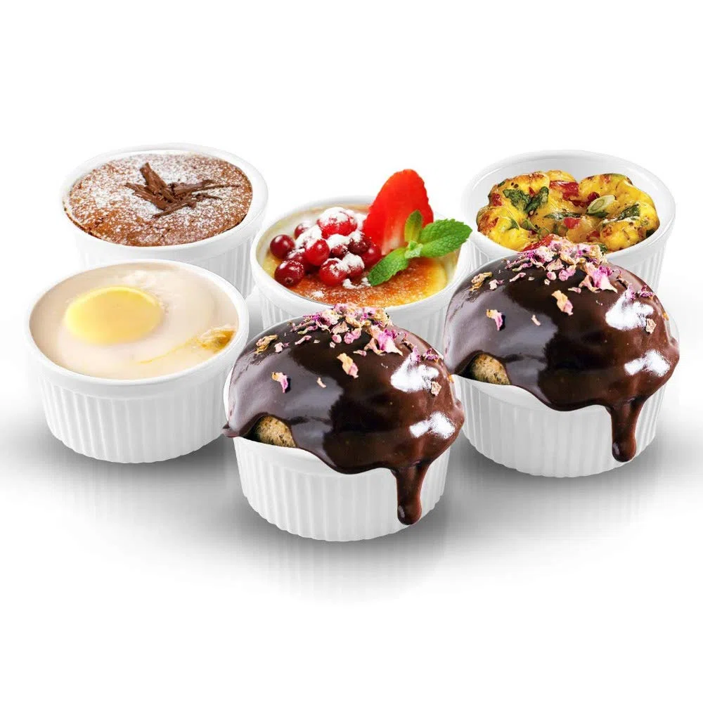 Set di 6 piatti da soufflé in porcellana, adatti al forno, per salse, zuppe di cipolle, torta di lava, flan, crème brûlée, budino, confezione da 6 pezzi