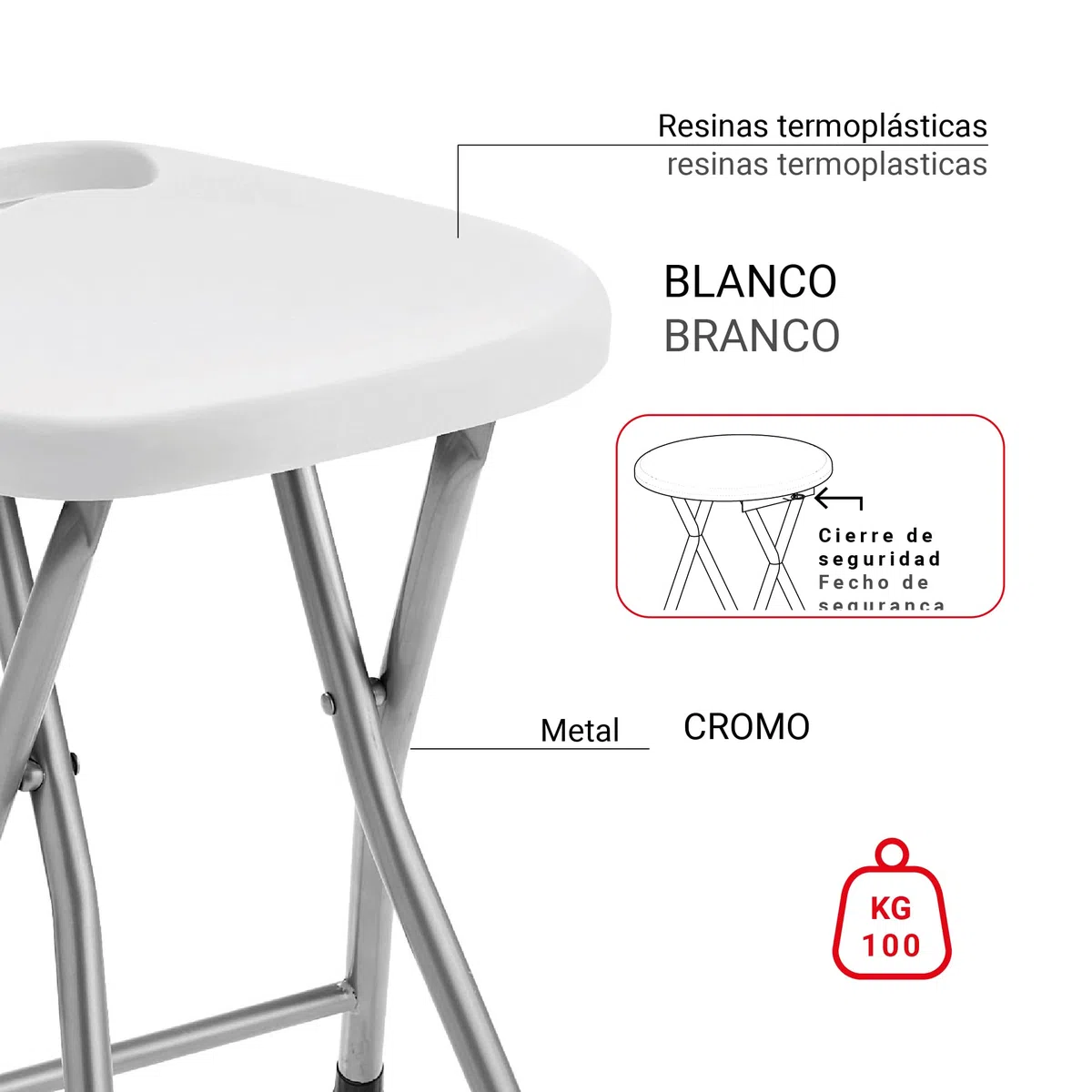 GEDY Sgabello bagno sacchetto, Misure e peso: 46,5X30X29,3 CM & 1,17 KG, Sgabello richiudibile in metallo e resine, Finitura bianche, Design R&S Gedy, 2 anni di garanzia