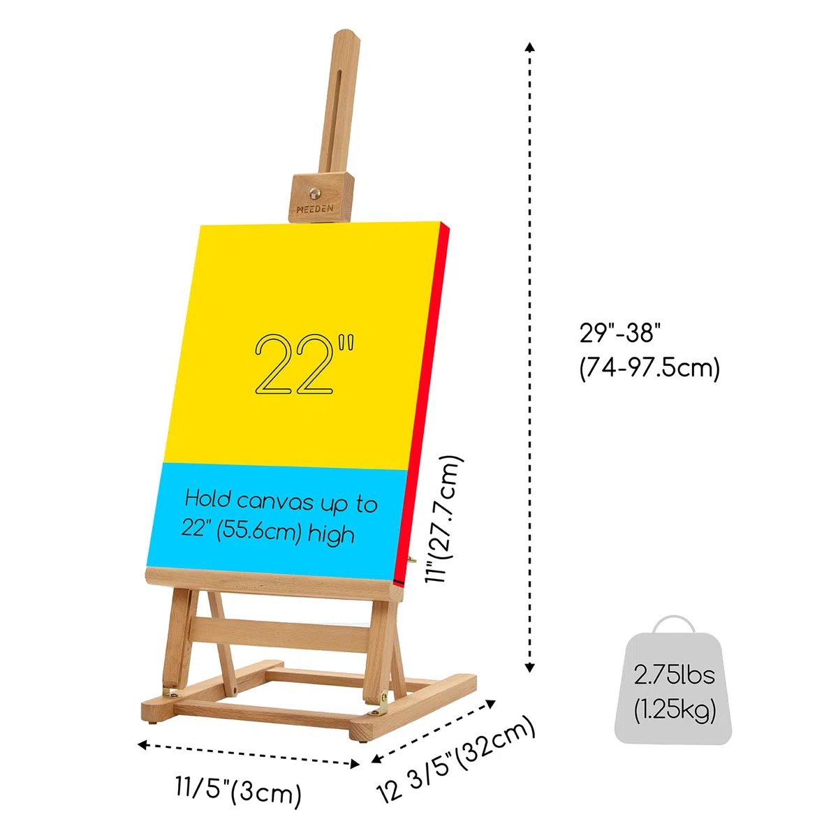 MEEDEN Cavalletto da tavolo per studio con cornice ad H, cavalletto per pittura in legno, cavalletto da tavolo per esposizione artistica per artisti e principianti, per sostenere tele fino a 25"