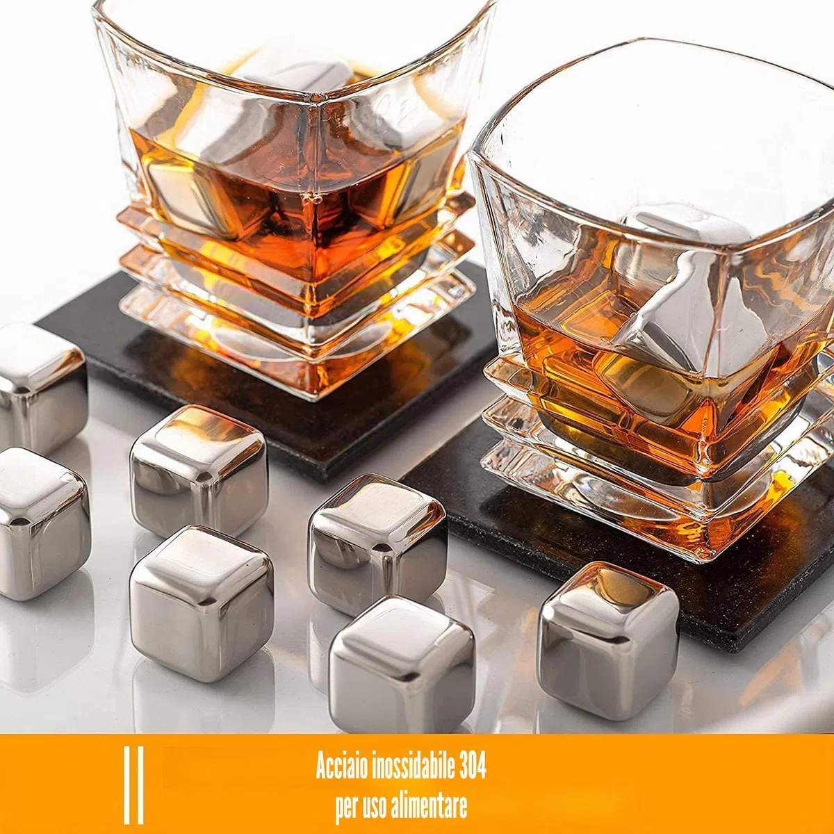 8 cubetti di ghiaccio riutilizzabili in acciaio inox, adatti per alimenti, in acciaio inox, pietre di ghiaccio, accessori per bar, cocktail, rocce di gin