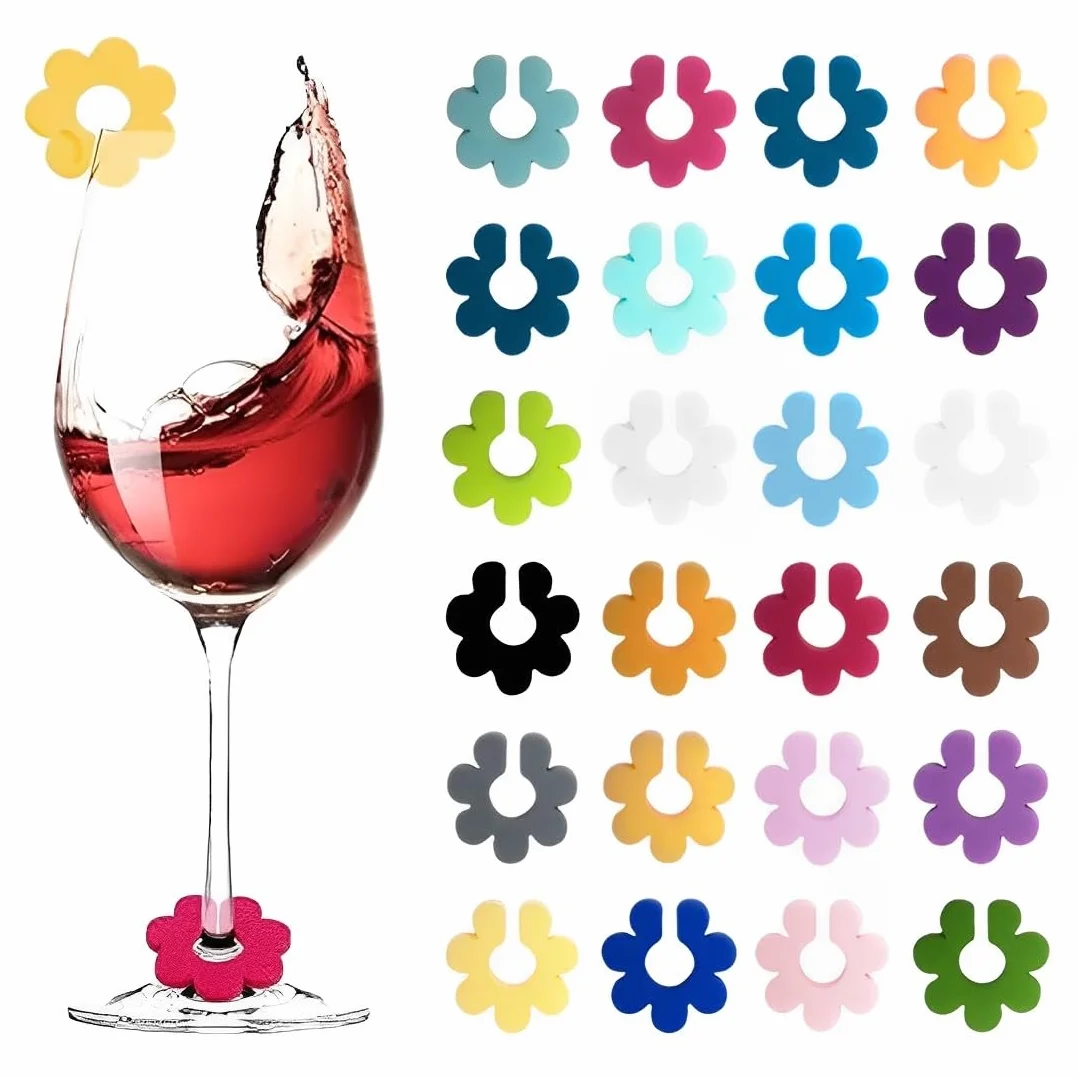 SGERUFZ 24 Pezzi Segnabicchieri Silicone, Segna Bicchieri Calici, Colorati Riutilizzabili per Varie Tazze, Forniture per Decorazioni, per Calici, Natalizi, Accessori Vino