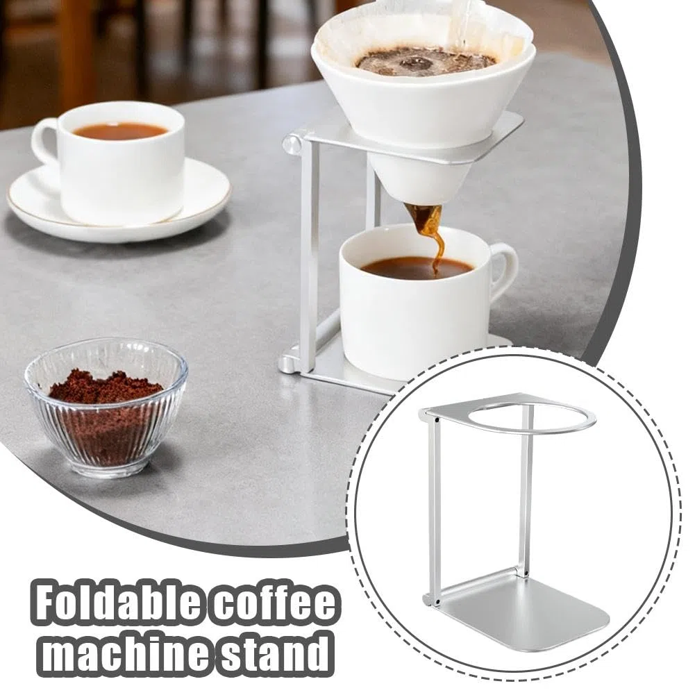 Supporto per macchina da caffè, portatile e pieghevole, in alluminio, per ufficio, casa e campeggio (argento)