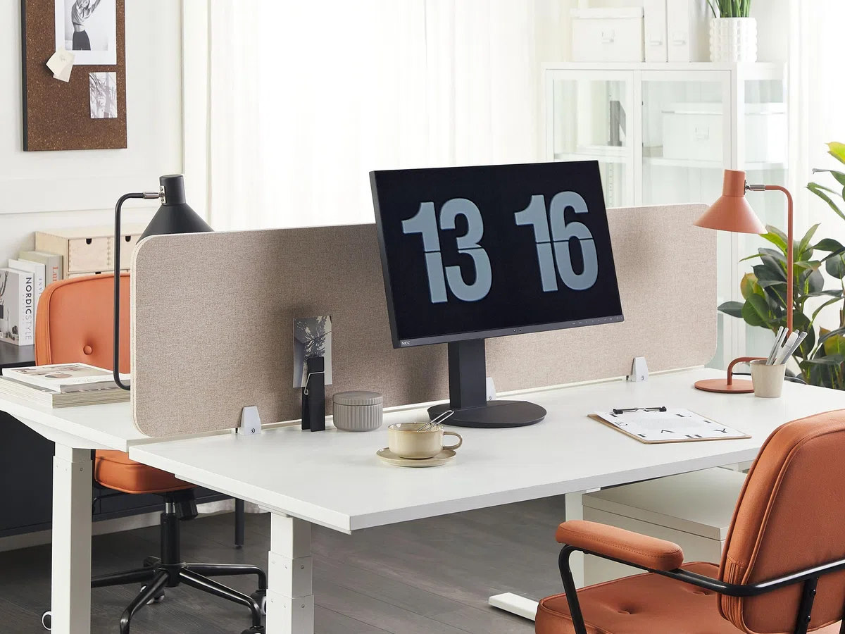 Beliani Pannello Divisorio Fonoassorbente per scrivania in Pet Beige 180 x 40 cm