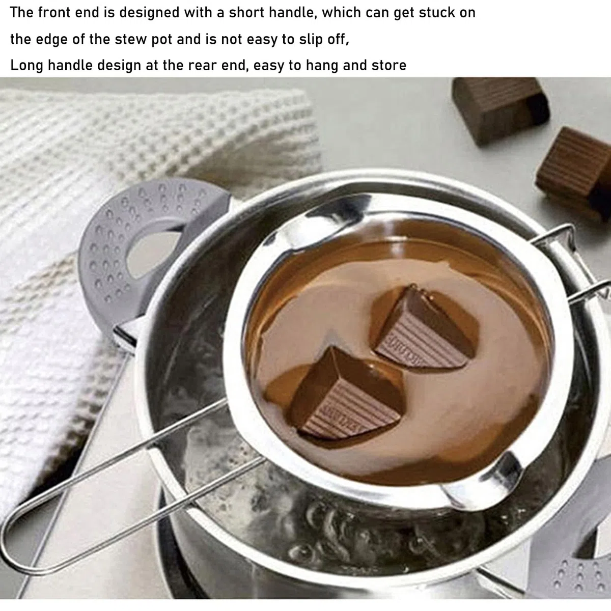 1 Pezzi Pentola Bagnomaria, Ciotola Bagnomaria, Crogiolo a Bagnomaria, Materiale dell'Acciaio Inossidabile 304, 1 Pezzi Spatola Nera, Utilizzato per Fondere Cioccolato, Burro e Latte Caldo