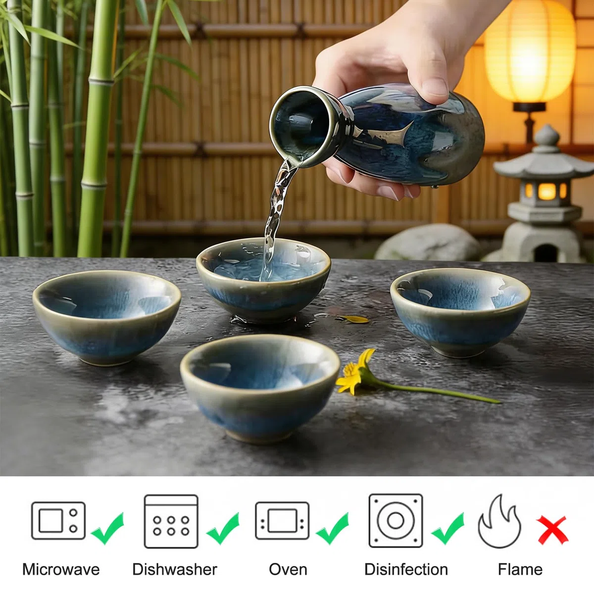 Set per sakè, 4 tazze da sakè da 100 ml, 1 pentola da sakè da 300 ml, set per sakè in ceramica giapponese, pentola per sakè in ceramica, bottiglia di sakè in ceramica giapponese, set per liquore sakè