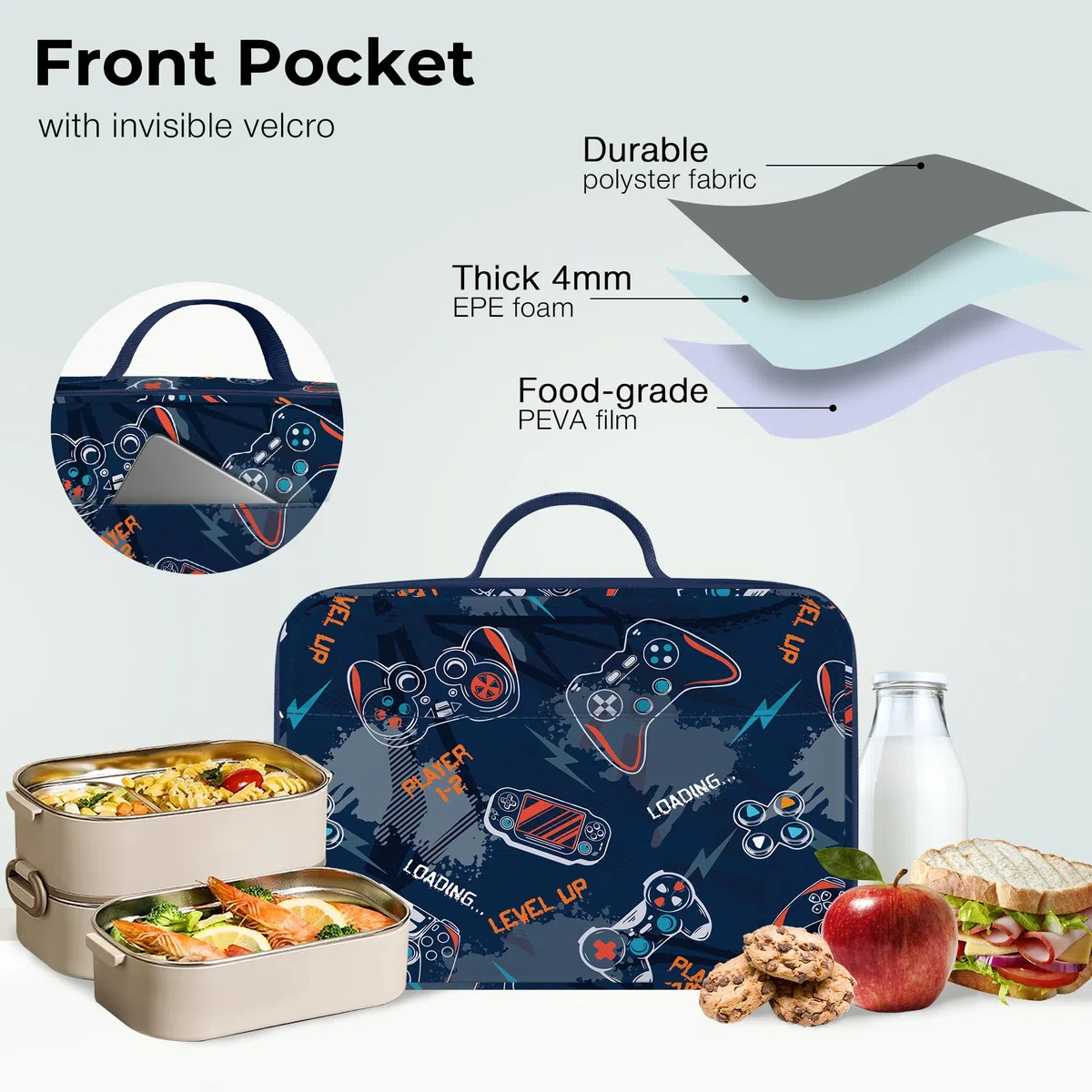 Clastyle Borsa Termica Porta Pranzo Bambini Scuola Giocatore Borsa Frigo Piccola Ragazzo Portatile, Joystick per Videogiochi