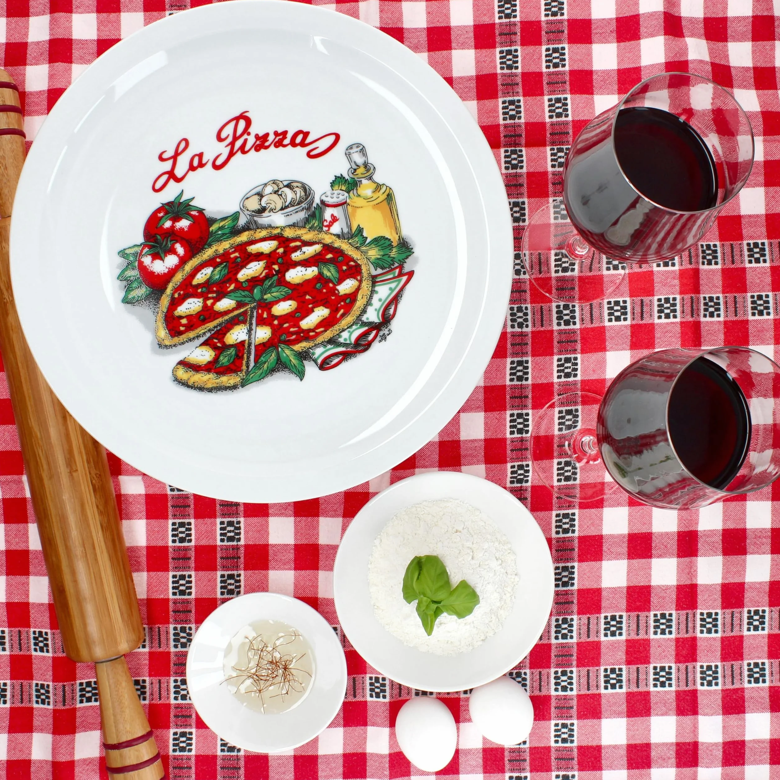 MamboCat - Set di 6 piatti per pizza Ø 30,5 cm, per 6 persone, grandi piatti da pizza in porcellana con decorazione e scritte di pizza, per pizze o per servire, piatto da portata XL