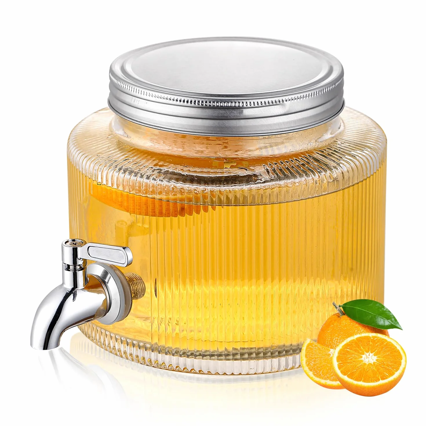 Distributore di bevande per frigorifero da 2,5L, ReaNea distributore di bevande in vetro con rubinetto in acciaio inossidabile resistente, rubinetto, barattolo di succo con coperchio