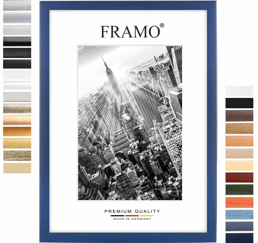 FRAMO35 25x35 Cornice (Blu Scuro) in MDF Fatta a Mano con lastra di Vetro Artificiale antiriflesso a Prova di Rottura e Robusta Parete Posteriore in MDF, Larghezza Cornice: 35 mm