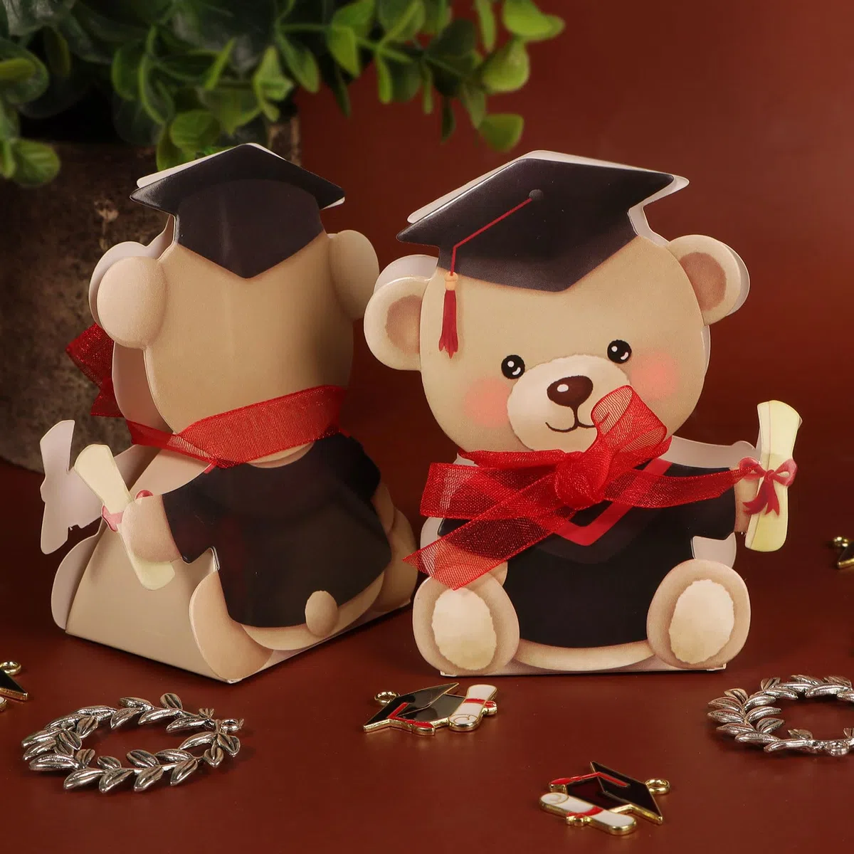 50pz Bomboniere Laurea Portaconfetti Scatoline Rosso Portaconfetti Forma Orsetta Laurea Nastro Scatole Carta Regalo Decorazione Laurea Confetti