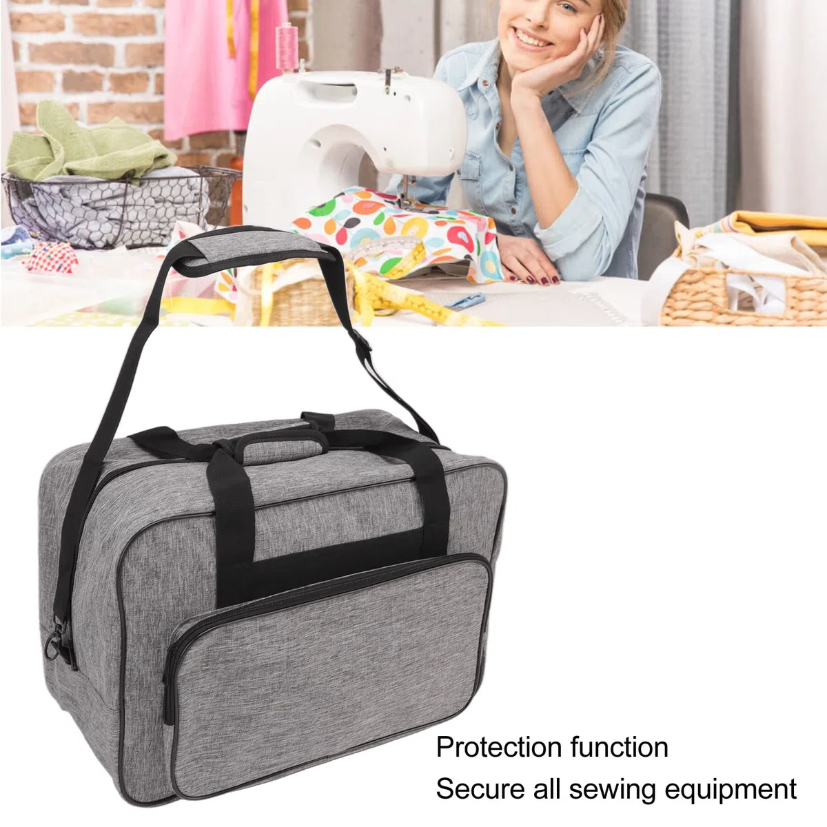 Fdit Borsa Tote in Filato Universale in Materiale di Tela Portatile Grigia, Borsa per il Trasporto di Stoccaggio per Macchina da Cucire, Custodia per Macchina da Cucire Custodie per