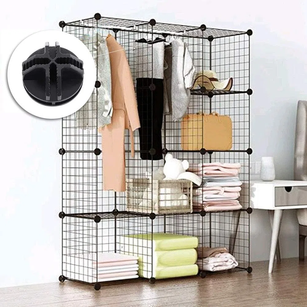 40 connettori cubici in plastica nera a griglia modulare per cubi di immagazzinaggio, connettori a griglia C&C, connettori a incastro per armadio modulare, organizer e unità di archiviazione