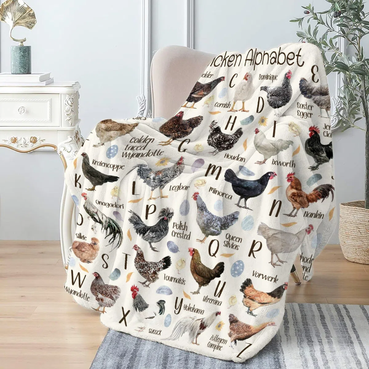 Coperta con lettere dell'alfabeto con gallina, super morbida, leggera, in flanella, per bambini, adulti, adatta per divano, letto, campeggio, viaggi, tutte le stagioni, 101,6 x 127 cm, per bambini