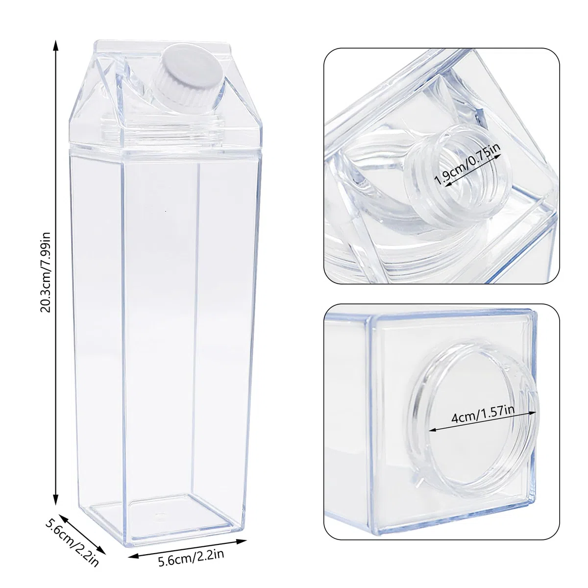 Iceten 2 bottiglie quadrate in plastica trasparente da 500 ml, contenitori per latte vuoti, riutilizzabili, per conservare bevande fatte in casa, latte, acqua
