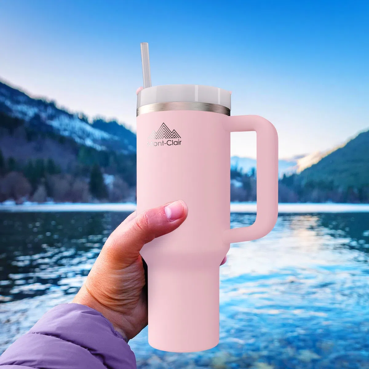 Mont-Clair Tumbler 40oz - Tazza Termica con Cannuccia - Acciaio Inossidabile - Freddo per 11 Ore - Con Ghiaccio per 48 Ore - 1200ml - Rosa