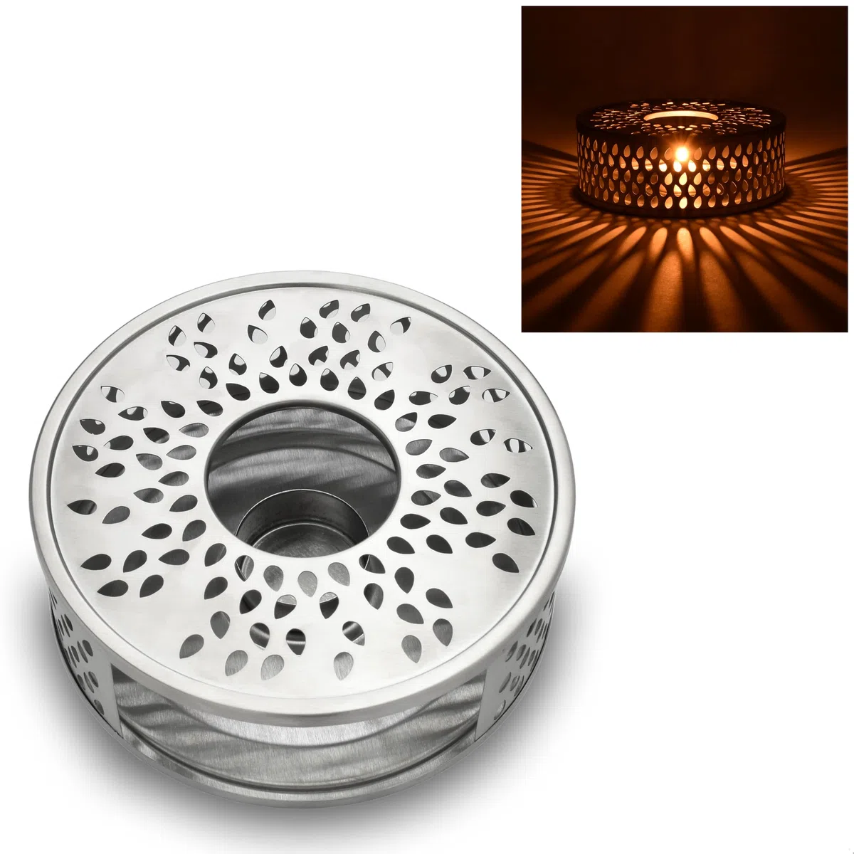 Creano Scaldavivande in Acciaio Inox con Portacandele per Teiere e Tazze Elegante Stabile Non Fa Rumore Adatto a Tutte Le Teiere - Regalo Perfetto Donna Uomo Natale Pasqua