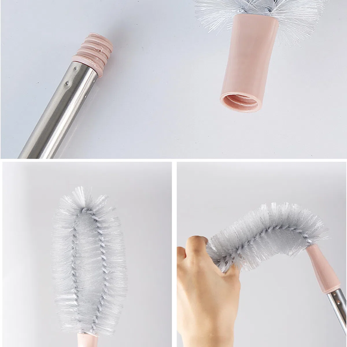 Set di 4 spazzole per bottiglie d'acqua da galloni con setole rigide in nylon e manico in acciaio inox per pulire secchi da 1 a 5 galloni