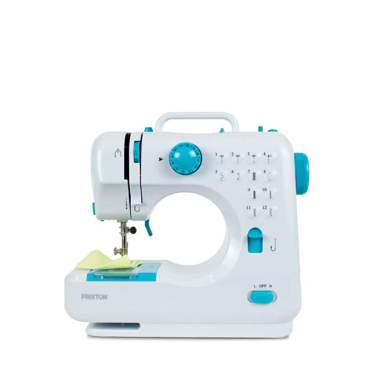 PRIXTON - Macchina da cucire portatile P110 - Cassetto per accessori - Lampada integrata - 12 punti di punti - Pedale incluso (Blu)