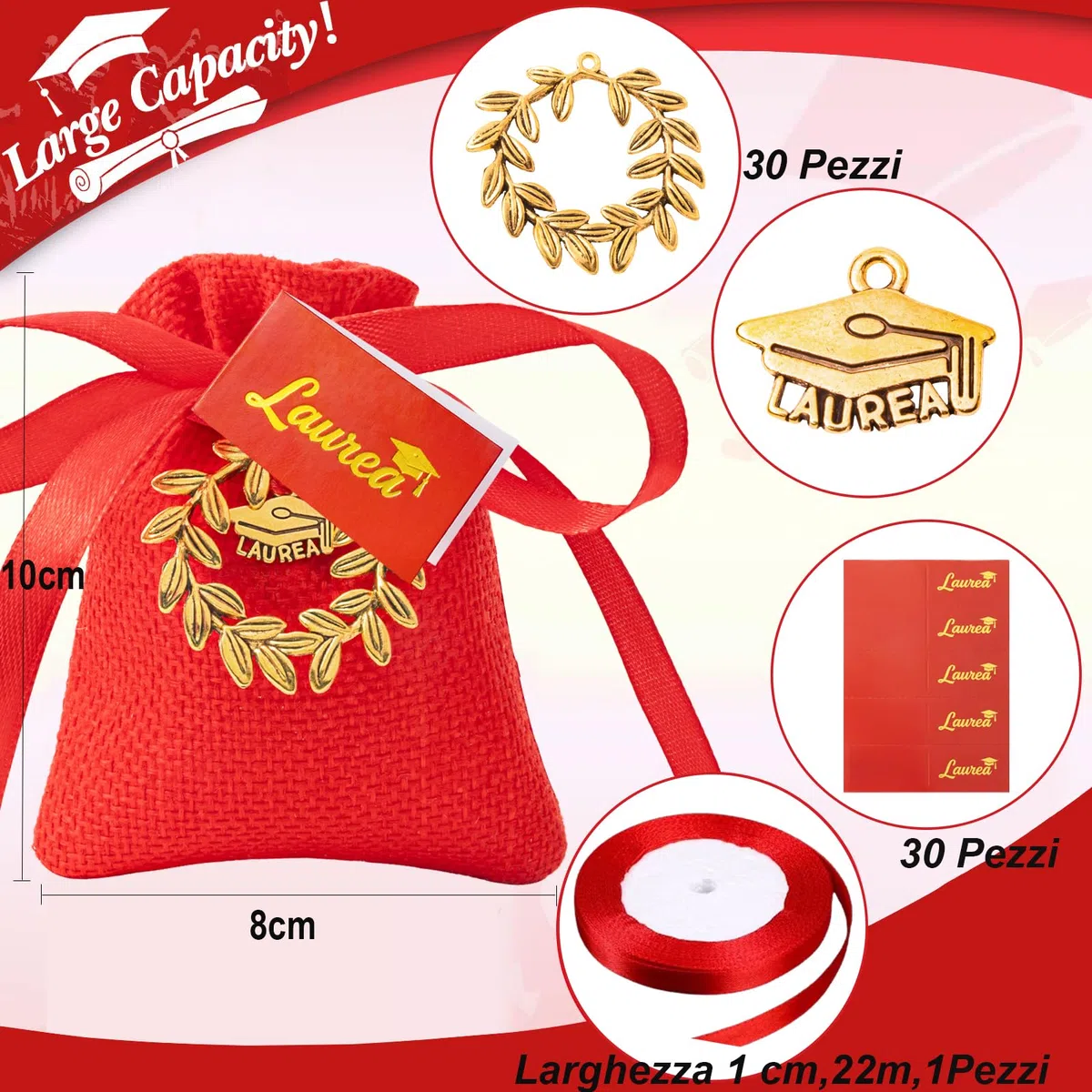 Sonekin 30pz Set Completo Sacchetti Laurea, Bomboniere Laurea (Oro 30pz) | Facile da Assemblare, Ben Fatto, Facile da Chiudere, Pensato per Cerimonie di Laurea, Molto Carino, Bomboniere Perfette