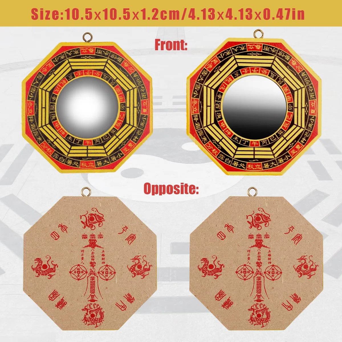 Set di 3 specchi tradizionali cinesi bagua, 10,2 cm, concavi e convessi, per Feng Shui, in legno autentico, specchi cinesi Feng Shui per divinazione, per casa, lavoro, protezione fortunata