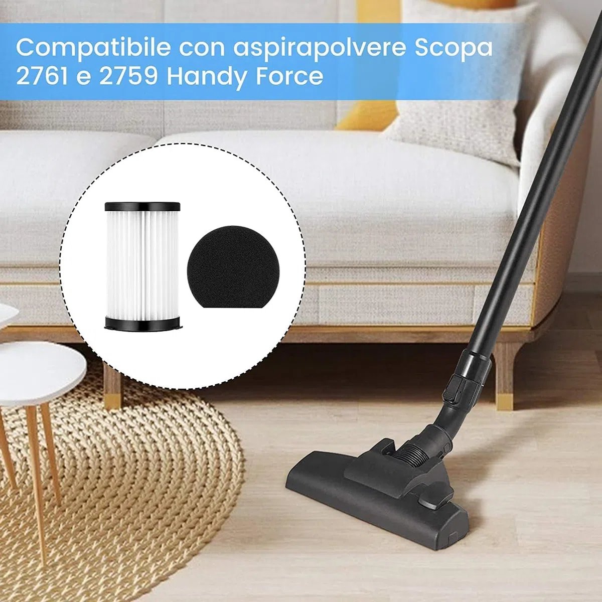 16 Pezzi Filtro di ricambio compatibile con gli aspirapolvere Ariete Handyforce 2761 e 2759, 8 filtri + 8 filtri in Spugne
